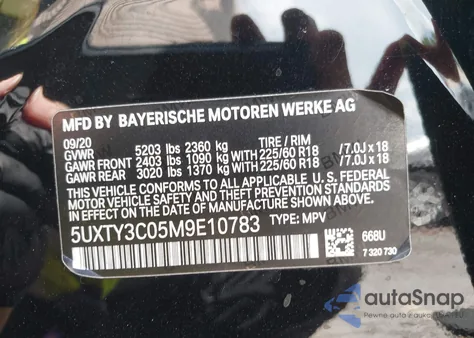 2021 BMW X3 Sdrive30I z USA, uszkodzony, nr VIN 5UXTY3C05M9E10783